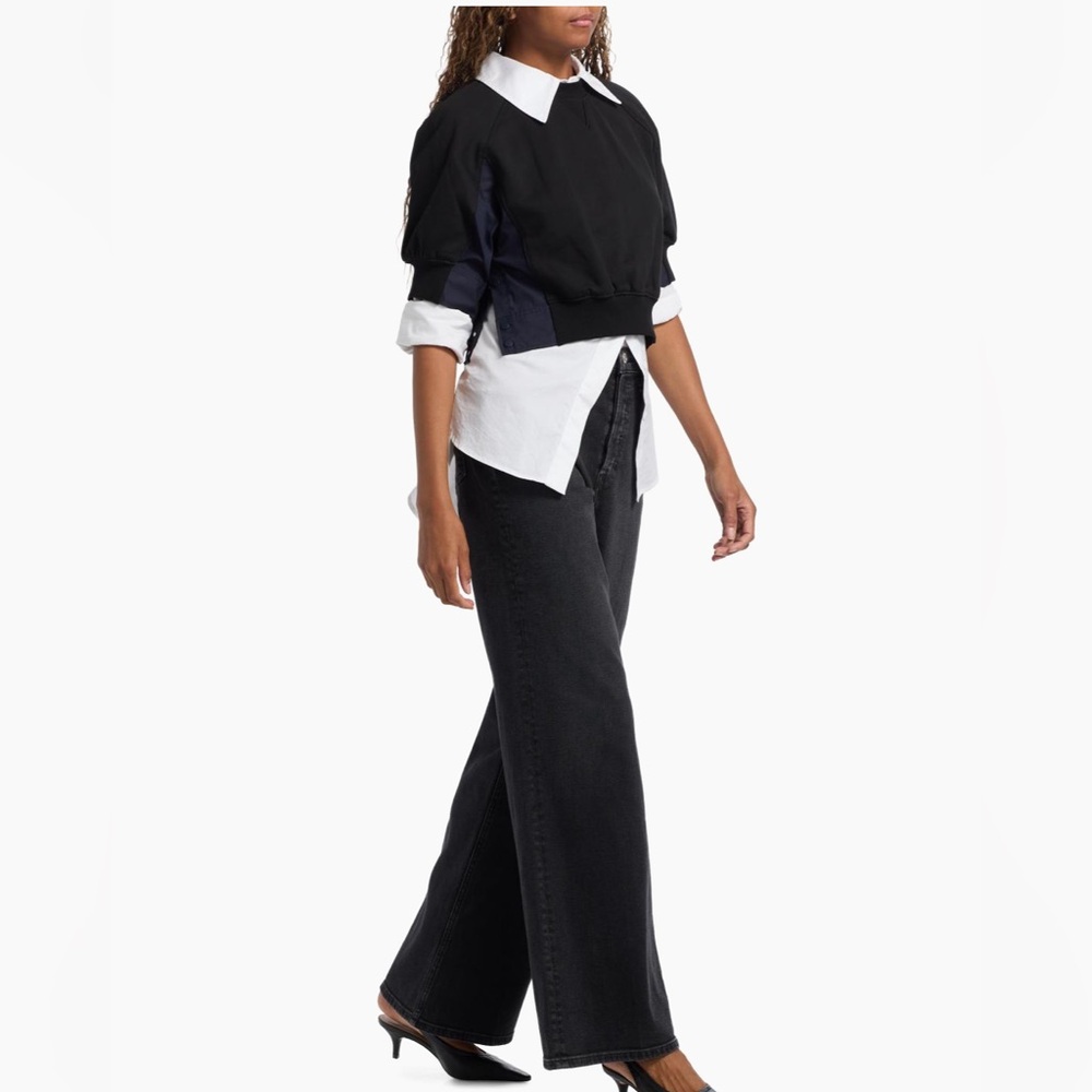 RE/DONE COMFORT STRETCH HIGH RISE WIDE LEG WASHED NOIR